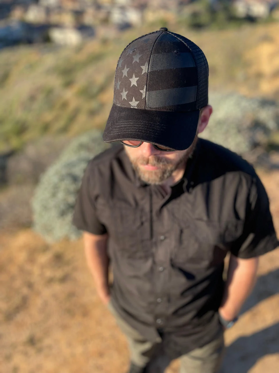 LA Police Gear Screen Printed Blackout Flag Trucker Hat - Image 3